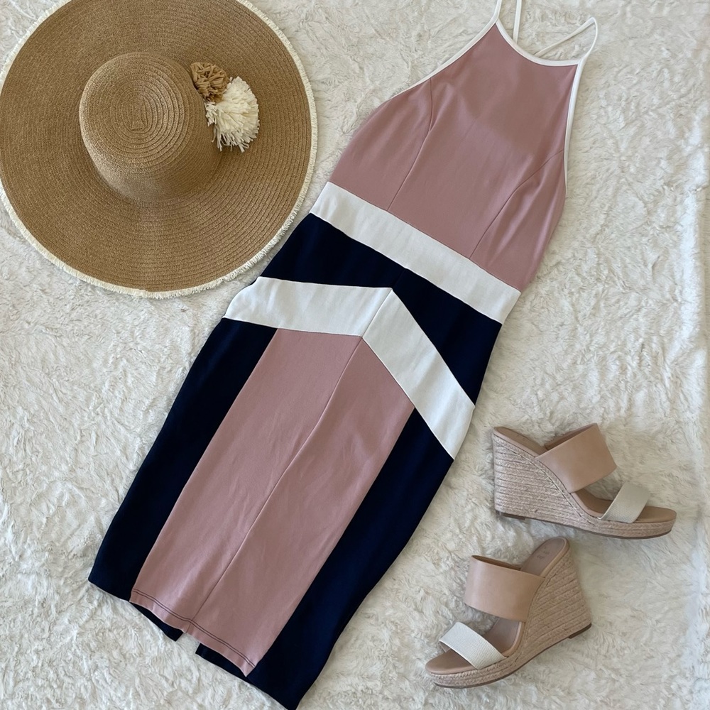 Blush, Navy blue, White halter mini dress  Windsor